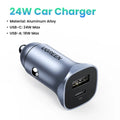 Dual Port 30W Fast Car Charger with USB-C and USB-A