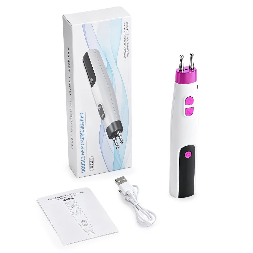 Electric Double-Head Meridian Massage Pen for Body Relaxation - 16