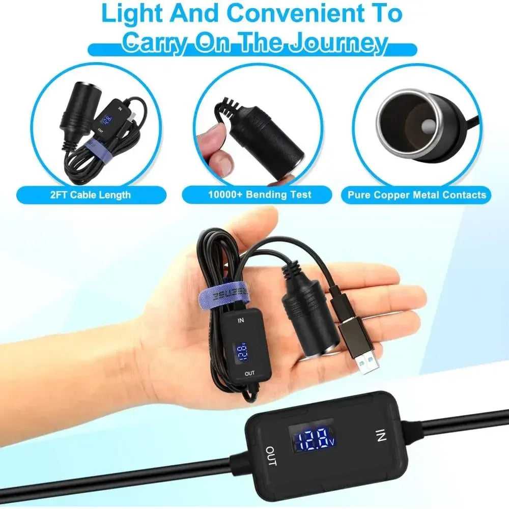 USB to 12V Car Cigarette Lighter Socket Step Up Voltage Converter Cable