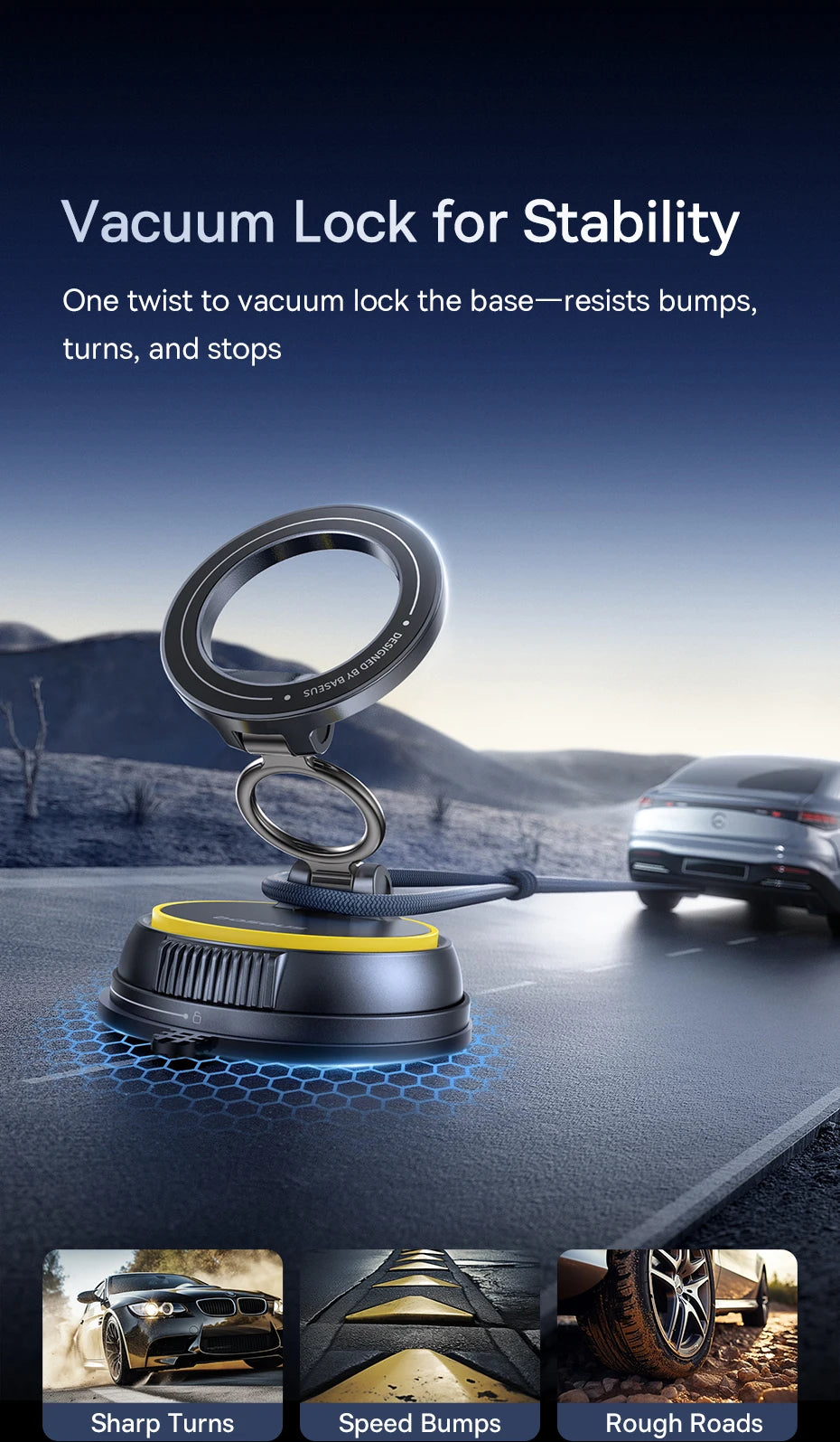 Magnetic Vacuum Suction Car Phone Mount with 360° Rotation