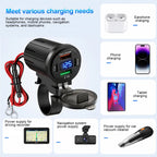 83W Motorcycle Handlebar USB Fast Charger with Voltmeter