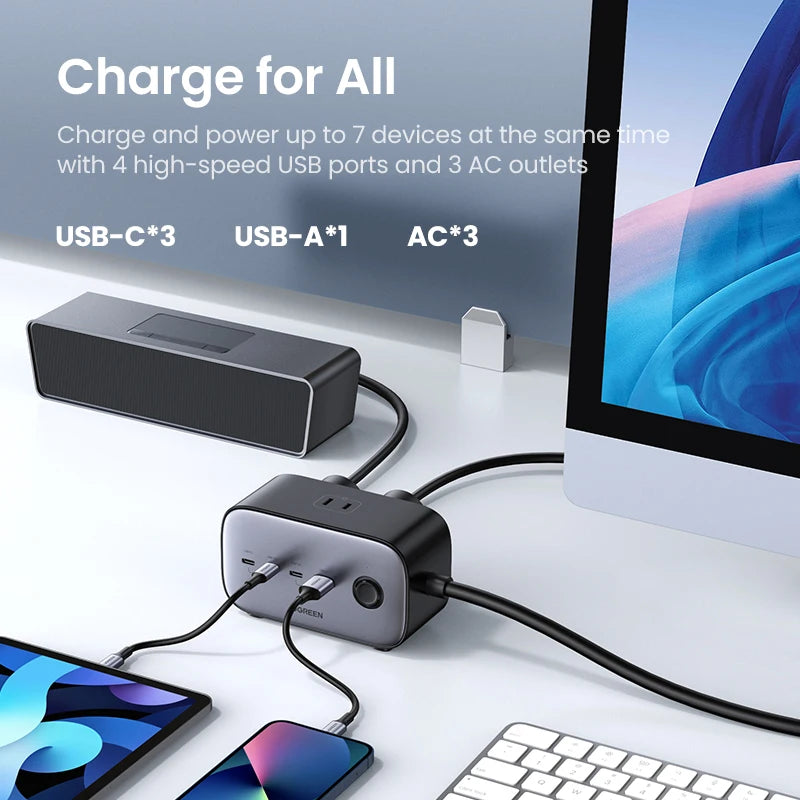 100W GaN 6-in-1 Fast Desktop Charging Station and Power Strip