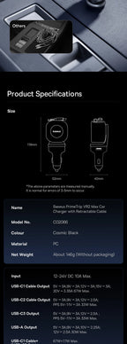 100W Fast Charging 4-Port Retractable Car Charger