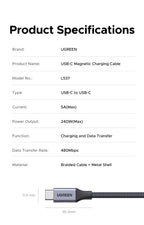 240W Magnetic USB-C Fast Charging and Data Sync Cable