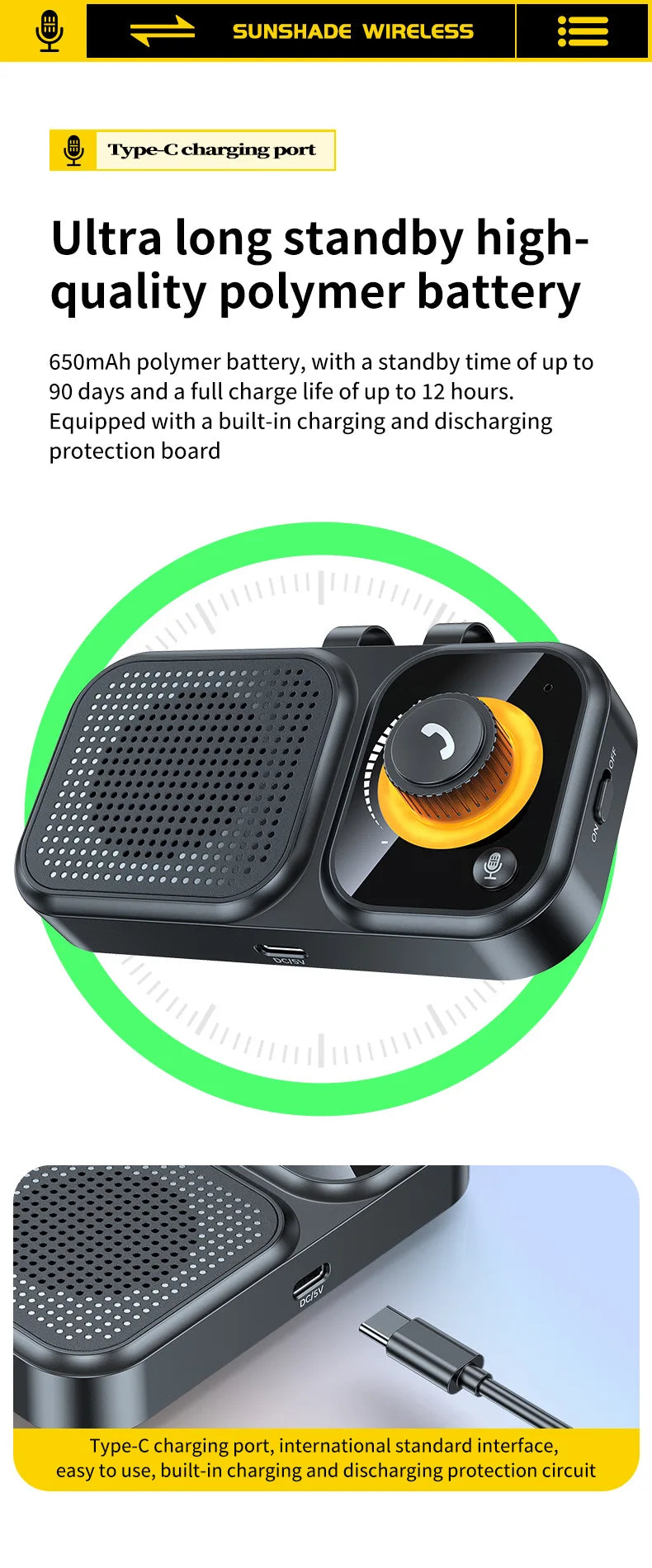 Bluetooth 5.4 Hands-Free Car Speakerphone for Sun Visor - 20