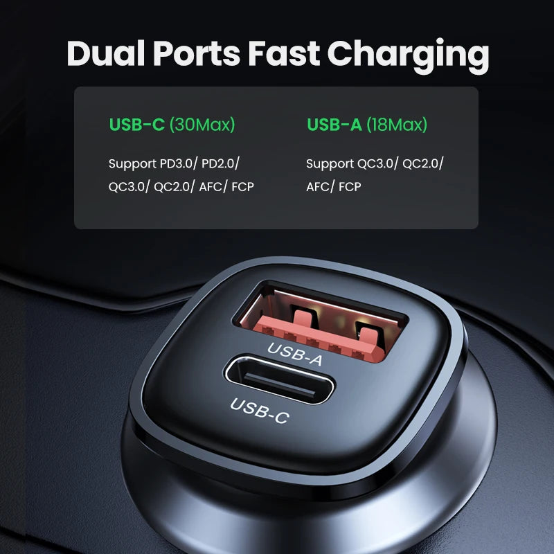 48W Dual Port Fast Car Charger with USB-C and USB-A