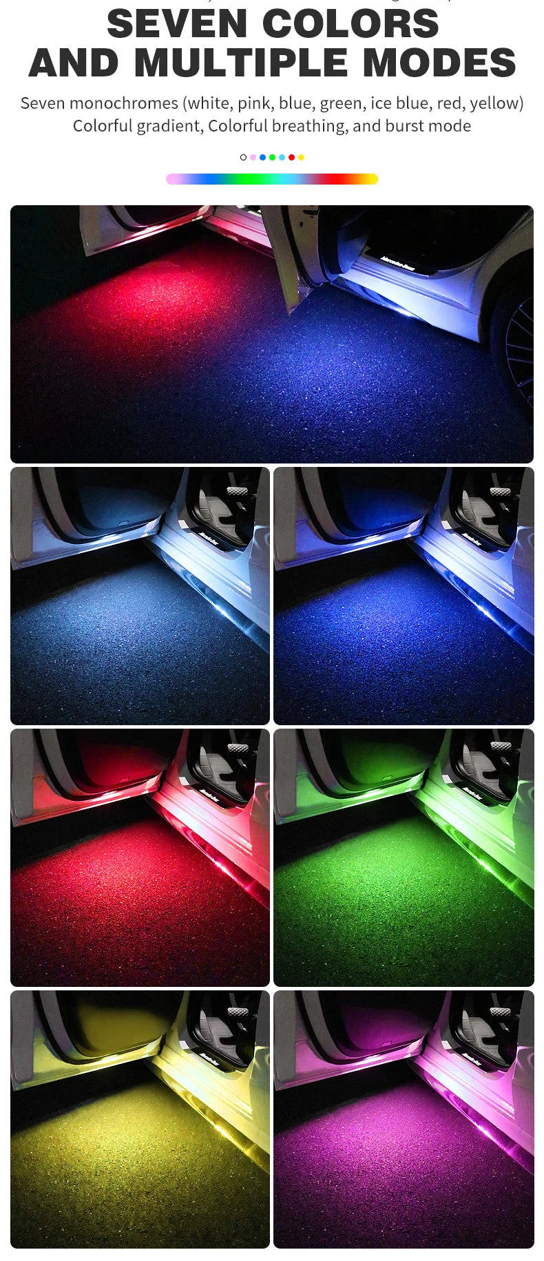 Magnetic LED Car Door Welcome Light with USB Charging and Auto Sensor