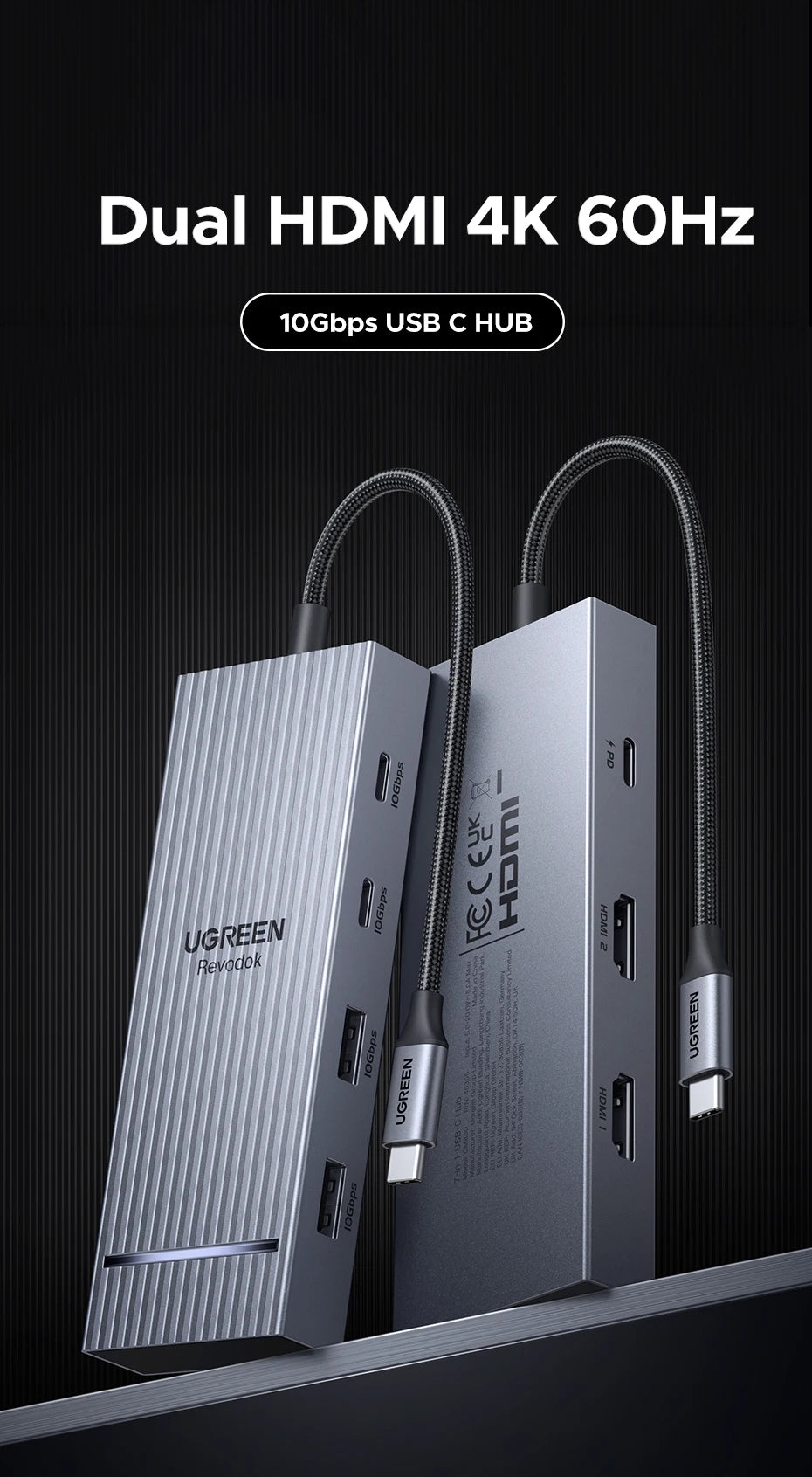 7-in-1 USB-C Hub with Dual 4K 60Hz HDMI and 100W Charging - 7