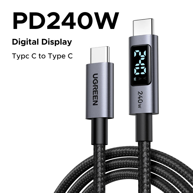 240W USB-C Fast Charging Cable with Real-Time Digital Display