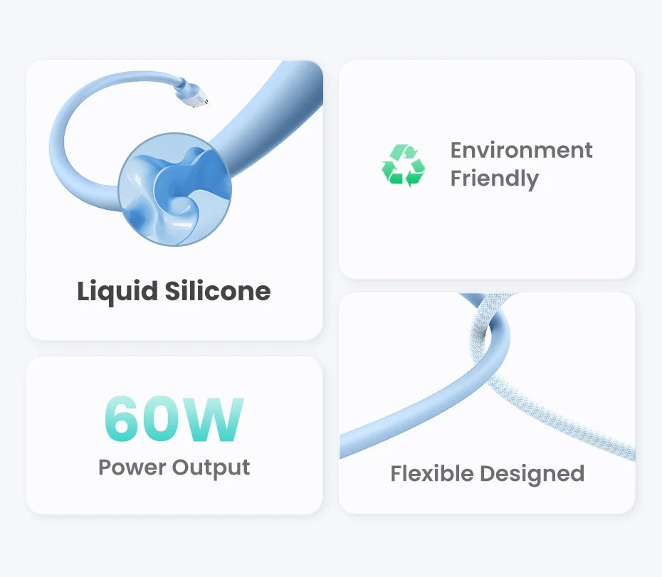 60W USB-C to USB-C Fast Charging Liquid Silicone Cable - 8