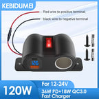 12V 24V Dual USB Fast Charger and Cigarette Lighter Socket Panel
