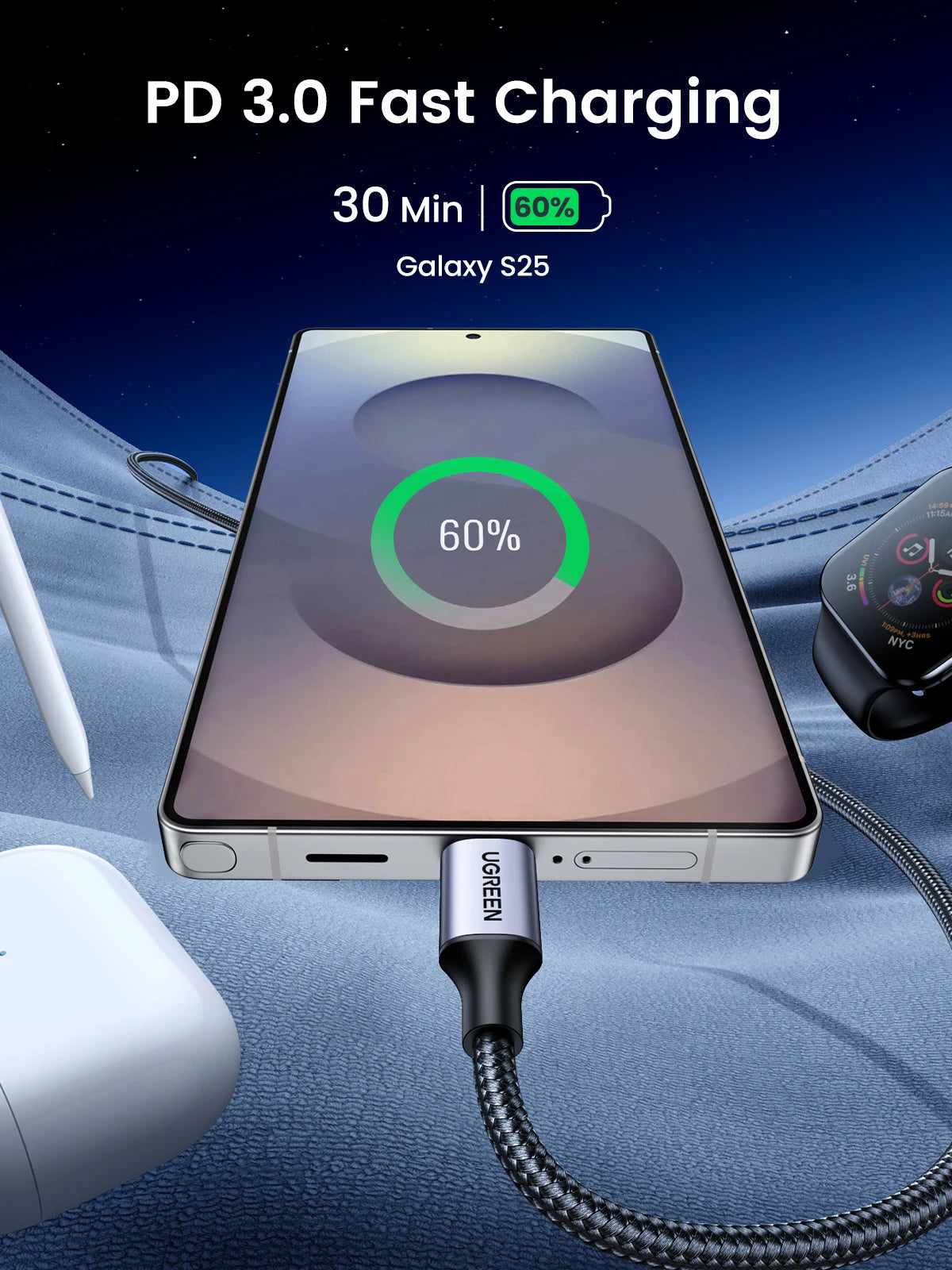 60W USB-C to USB-C Fast Charging and Data Sync Cable