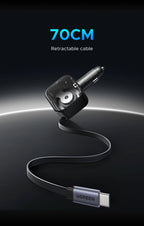 Fast-Charging Retractable USB-C Car Charger with Multiple Ports