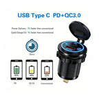 Dual USB Type C Quick Charger Socket PD30W QC3.0 for 12V 24V Vehicles