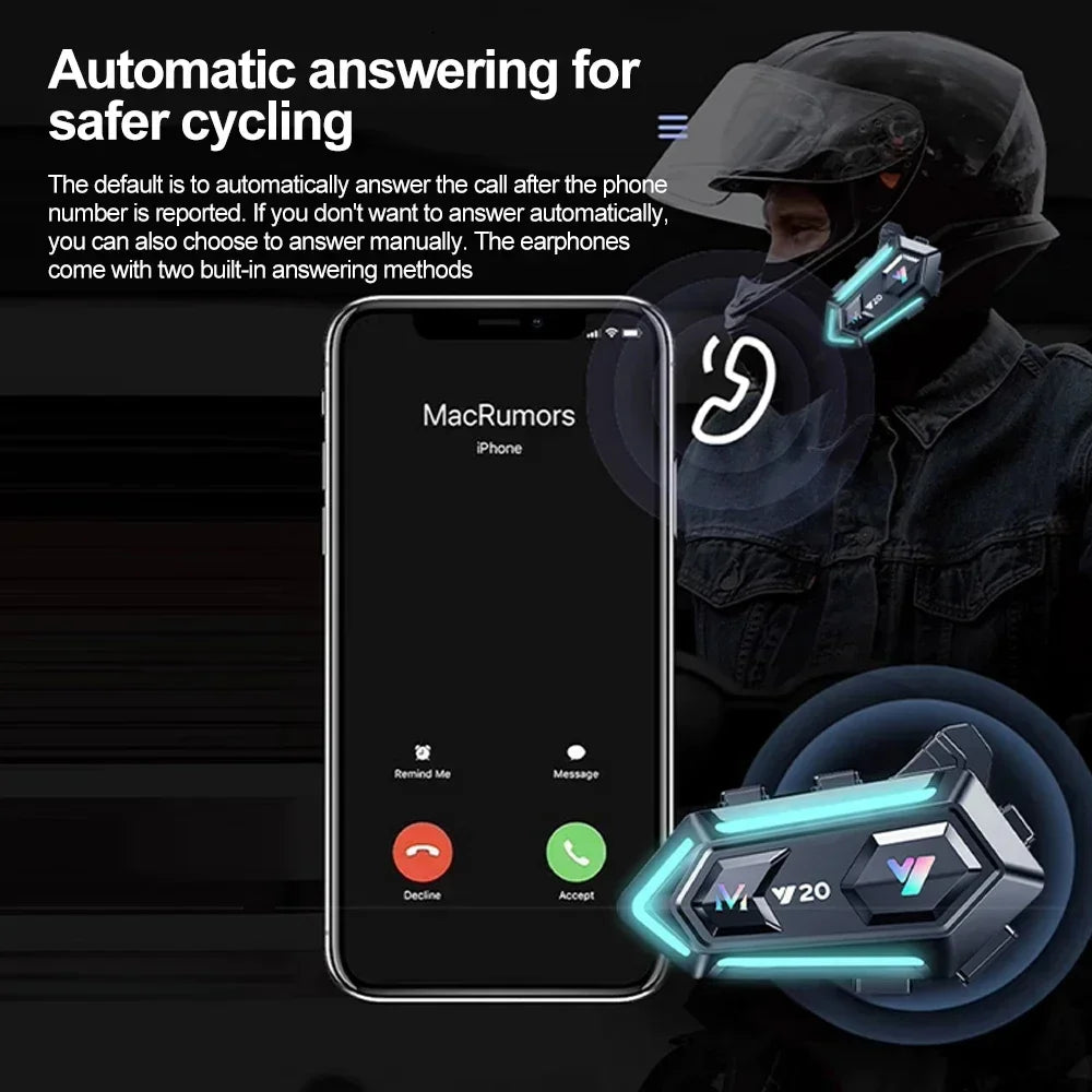 Bluetooth 5.3 Motorcycle Helmet Headset with RGB Ambient Lights