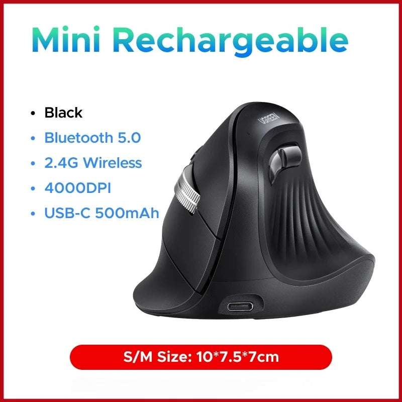 Ergonomic Vertical Wireless Mouse with Bluetooth 5.0 and 4000 DPI