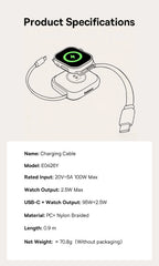 100W Retractable Fast Charging Cable with Watch Wireless Charger