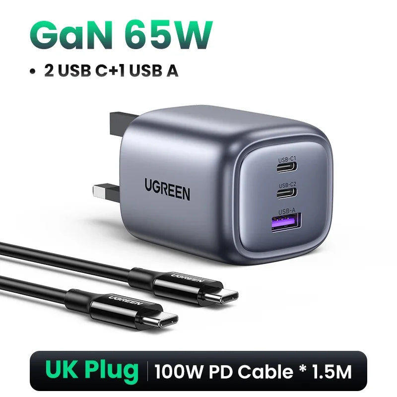 100W 4-Port GaN Fast Wall Charger with UK Plug