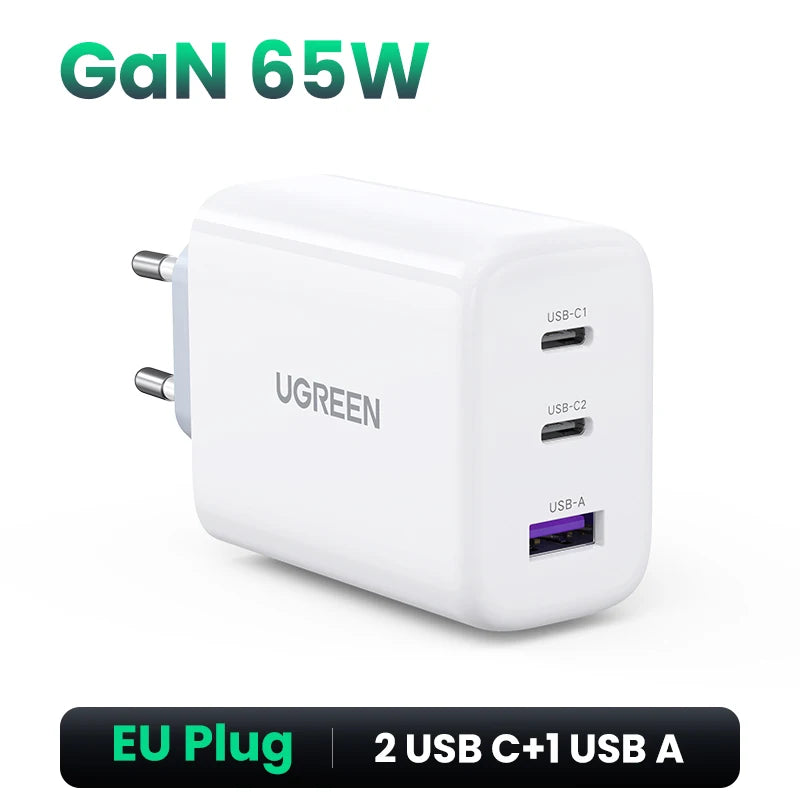 65W GaN Fast Wall Charger with Triple USB-C and USB-A Ports