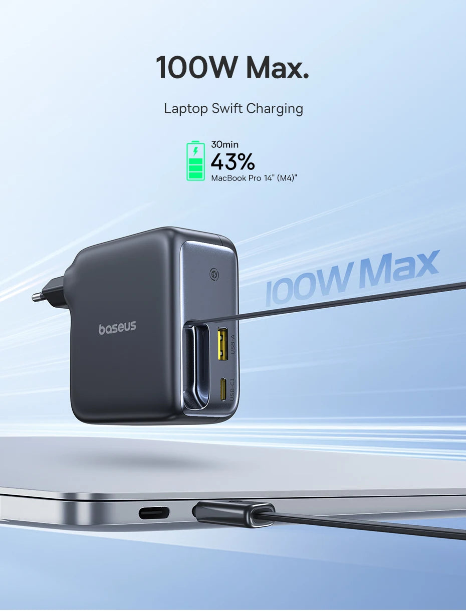 100W GaN Fast Charger with Retractable USB-C Cable