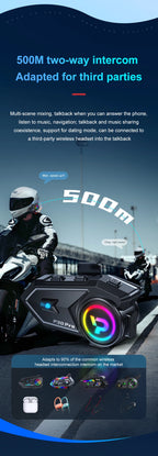 Bluetooth 6.0 Motorcycle Helmet Intercom Headset with FM Radio 500m