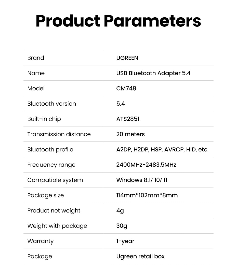 Bluetooth 5.4 USB Adapter for PC Wireless Connectivity