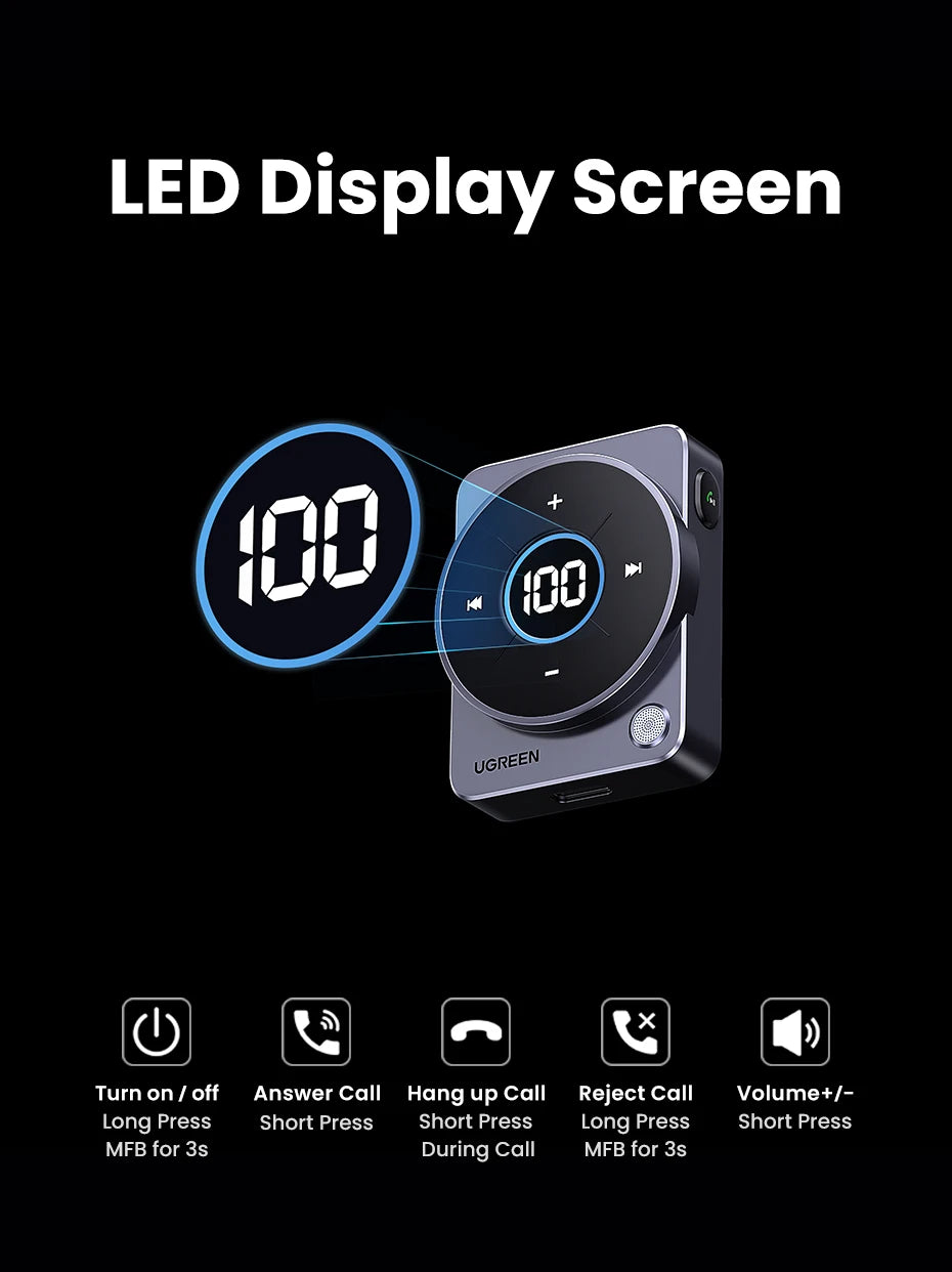 Bluetooth 5.4 Aux Adapter for Car with LED Display