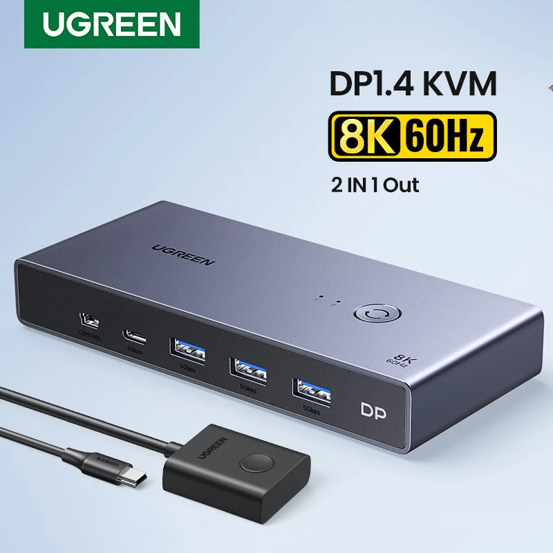 8K 60Hz DisplayPort 1.4 KVM Switch for Dual Computers