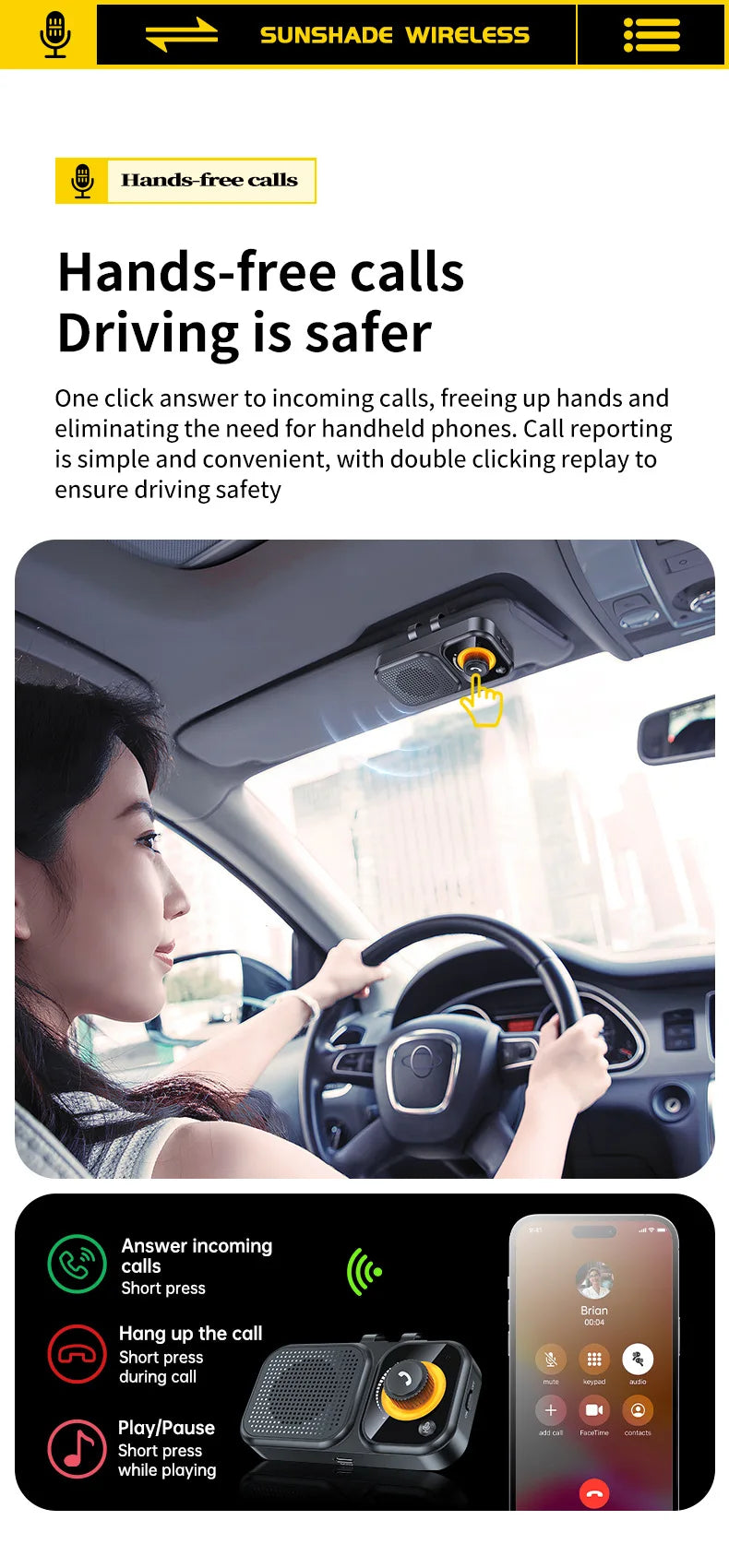 Bluetooth 5.4 Hands-Free Car Speakerphone for Sun Visor - 13