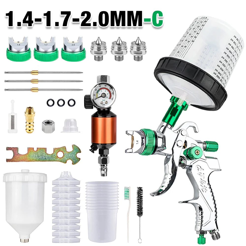 Professional HVLP Spray Gun Kit with 1.4/1.7/2.0mm Nozzles - 23
