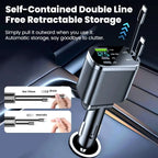 148W 7 in 1 Retractable Car Charger with Voltage Display and Starry Lamp