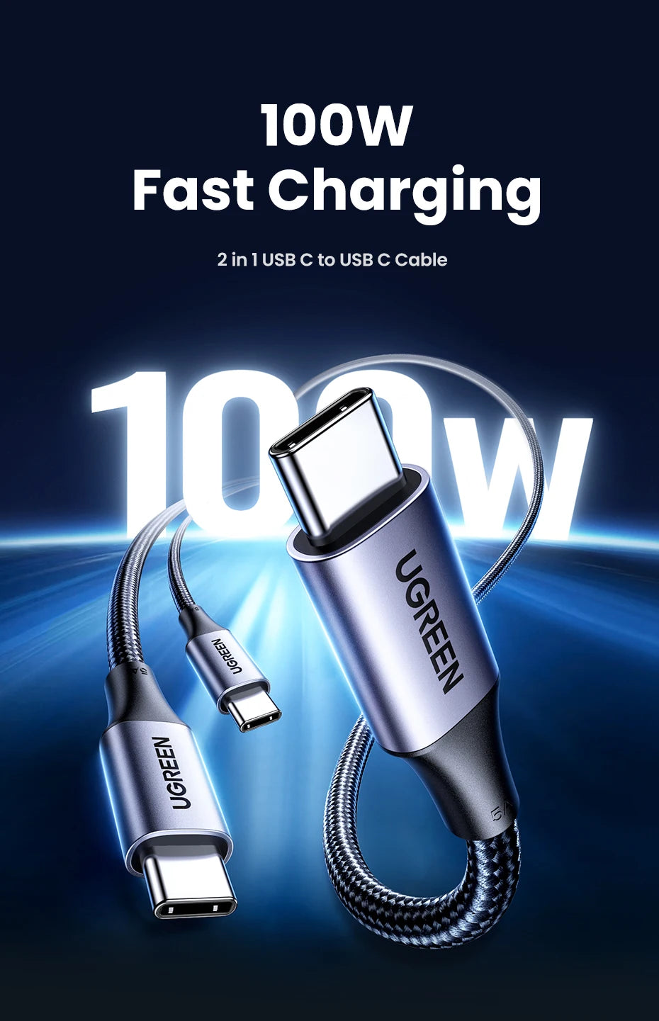 100W 2-in-1 USB-C Fast Charging Cable - 7