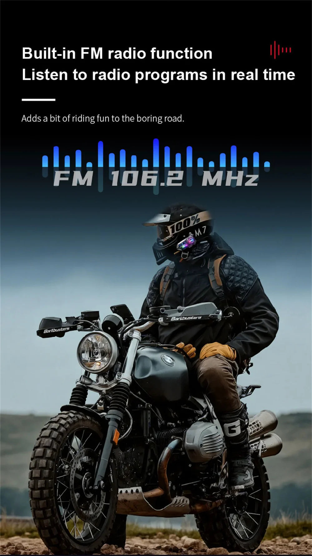 Motorcycle Helmet Bluetooth Intercom Headset with FM Radio