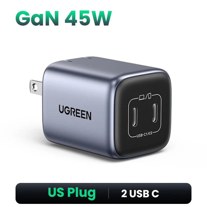 45W Dual USB-C GaN Fast Wall Charger for Smartphones and Tablets