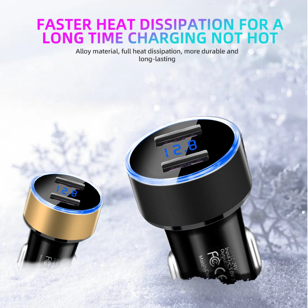 3.1A Dual USB Car Charger with LED Digital Voltage Display 12V 24V