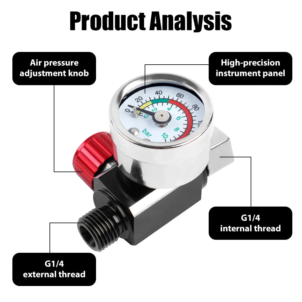 1/4" NPT Air Pressure Regulator with Gauge for Spray Guns