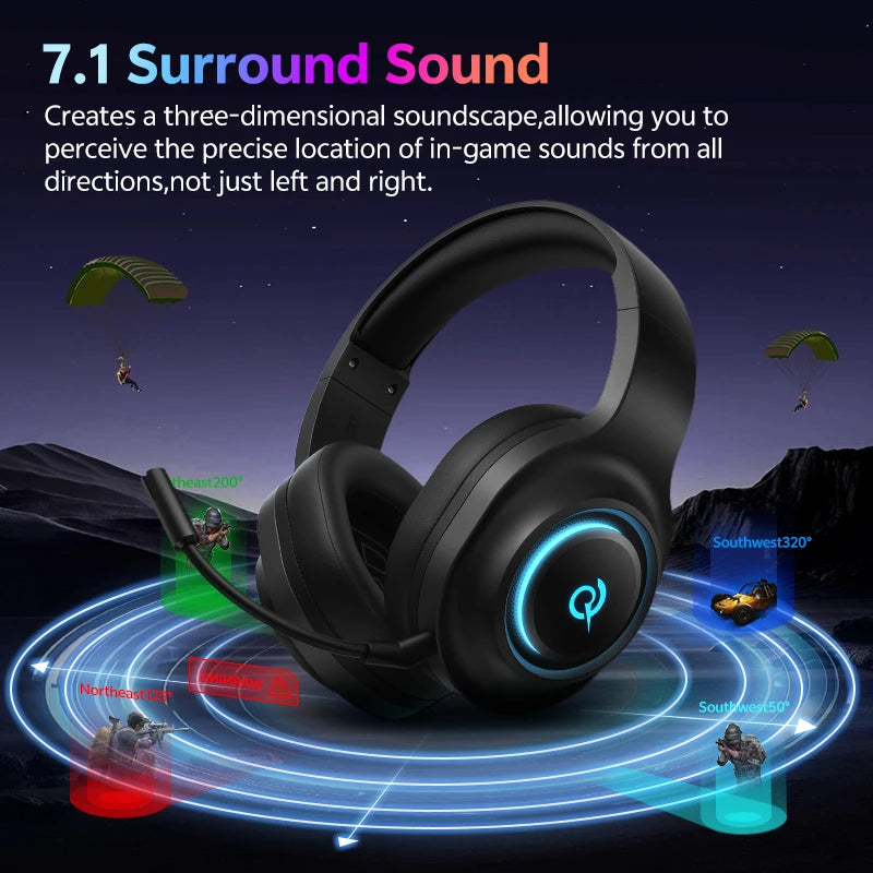 Wireless Gaming Headset with 7.1 Surround Sound and Bluetooth 6.0