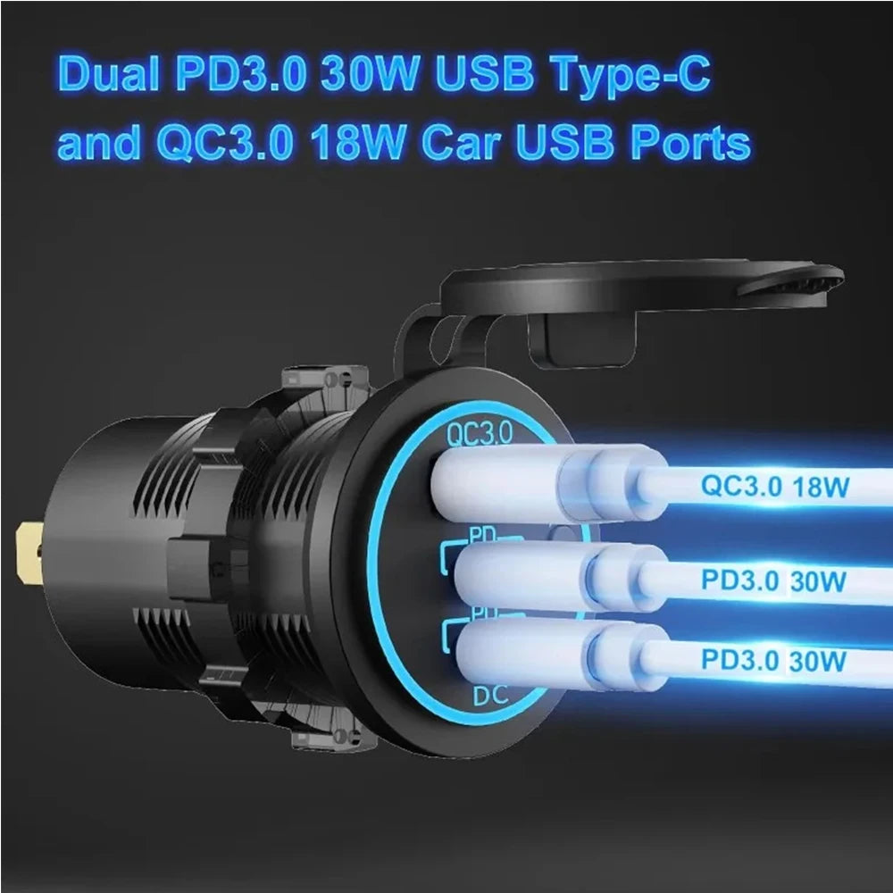 78W Triple Port USB-C Fast Car Charger Socket - 8