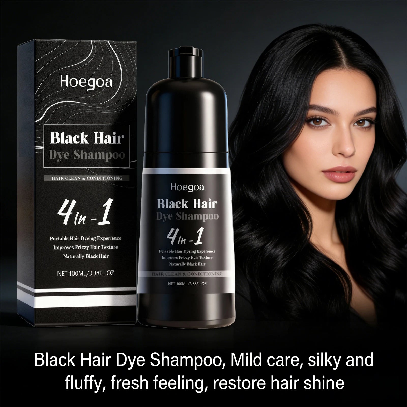 4-in-1 Instant Black Hair Dye Shampoo for Gray Coverage - 2