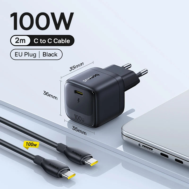 100W GaN USB-C Fast Charger for Laptops and Smartphones - 20