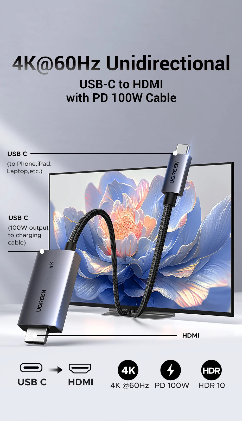 4K USB-C to HDMI Adapter with 100W PD Fast Charging - 7