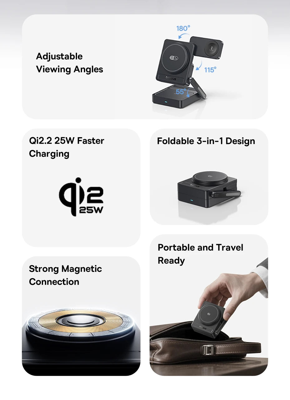 3-in-1 Foldable Magnetic Wireless Charging Station for Apple Devices