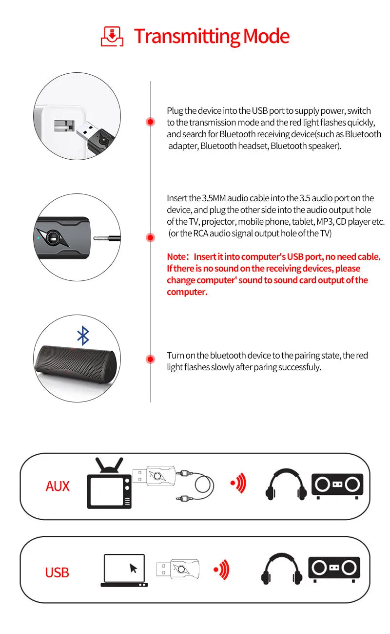 Bluetooth 5.3 Audio Transmitter and Receiver Adapter