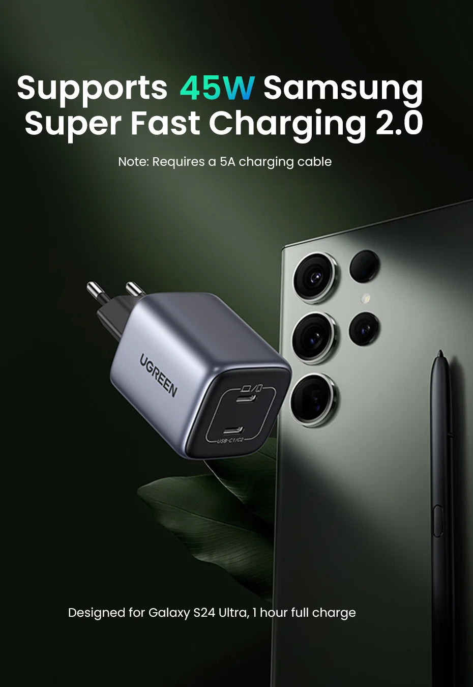 45W Dual USB-C GaN Fast Wall Charger for Smartphones and Tablets - 11