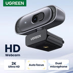 2K Ultra HD USB Webcam with Dual Microphones for Video Calls