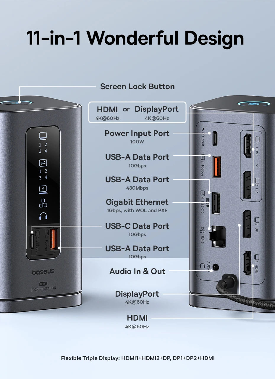 11-in-1 USB-C Docking Station with 4K Triple Display and 100W PD