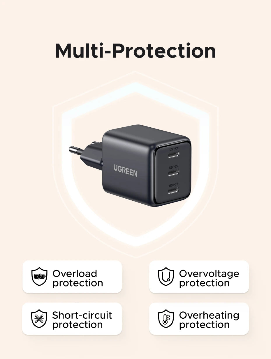 30W GaN Fast Wall Charger with 3 USB-C Ports - 13