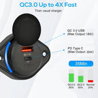 Dual Port USB PD and QC3.0 Power Socket for 12V 24V Vehicles
