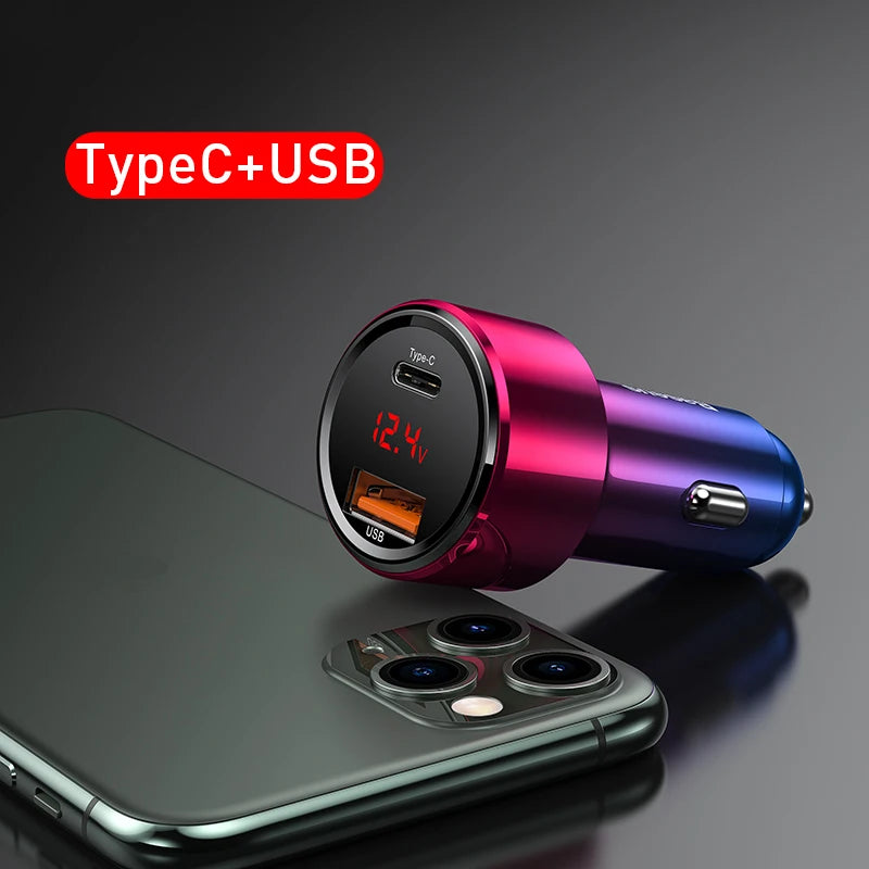 45W Dual-Port Fast Car Charger with LED Voltage Display - 25