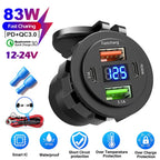 83W 4 Port USB and USB-C Fast Car Charger Socket for 12V 24V Vehicles